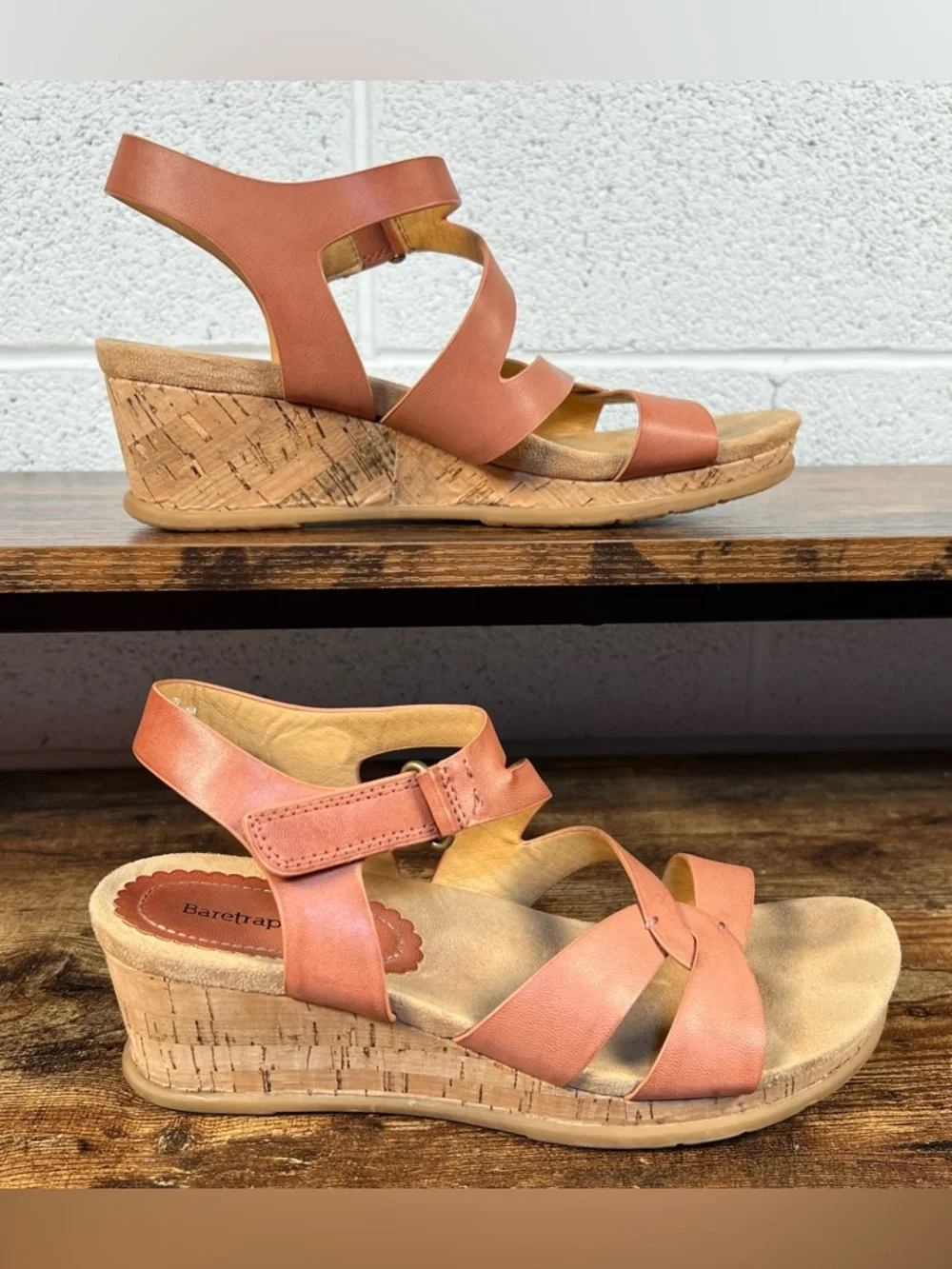Baretraps Cork Wedge Heel‎ Sandals Faux Leather Pink Casual Freesia Women's 7.5